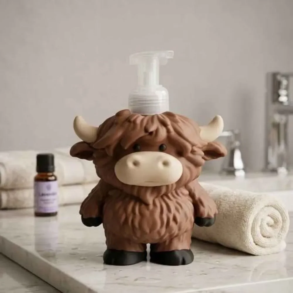 3d printed Highland Cow Foam Soap Dispenser - Unique Farmhouse Decor